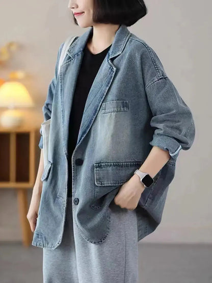 Washed Denim Spliced Coat