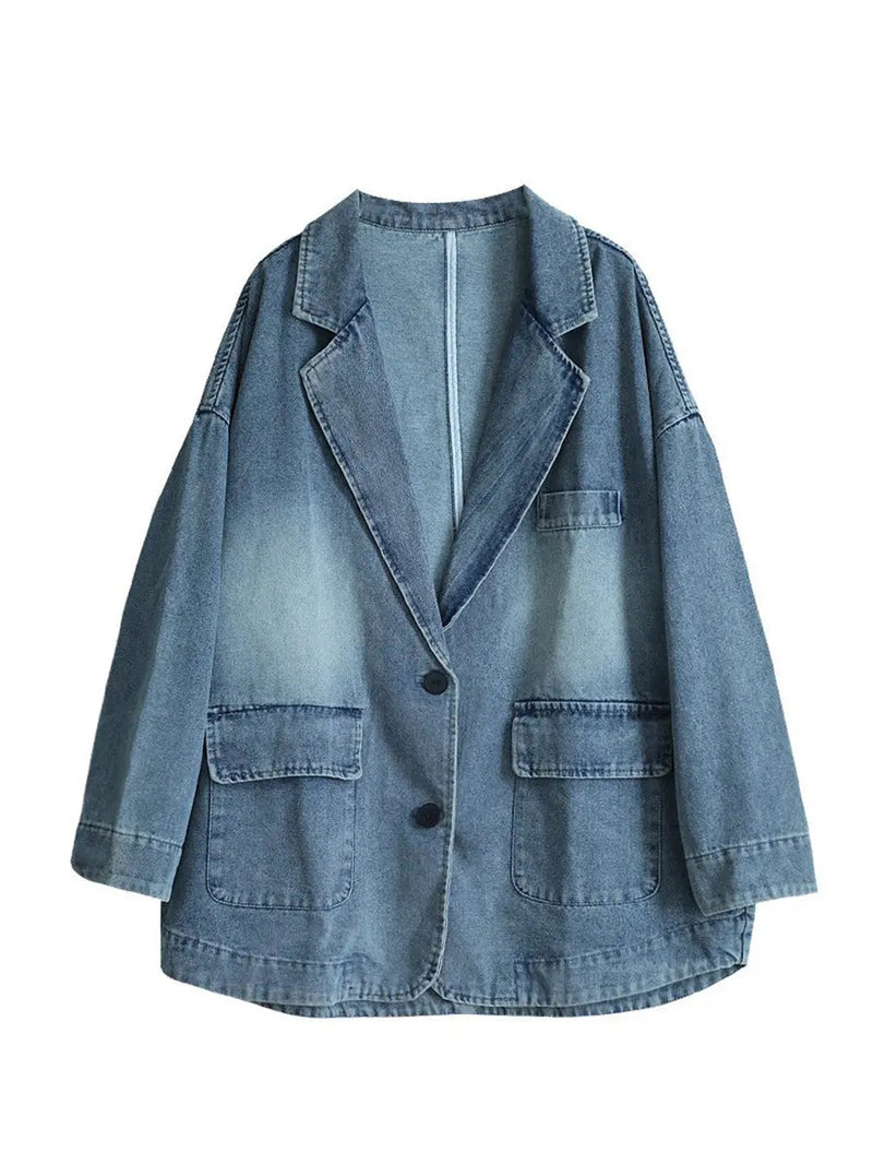Washed Denim Spliced Coat