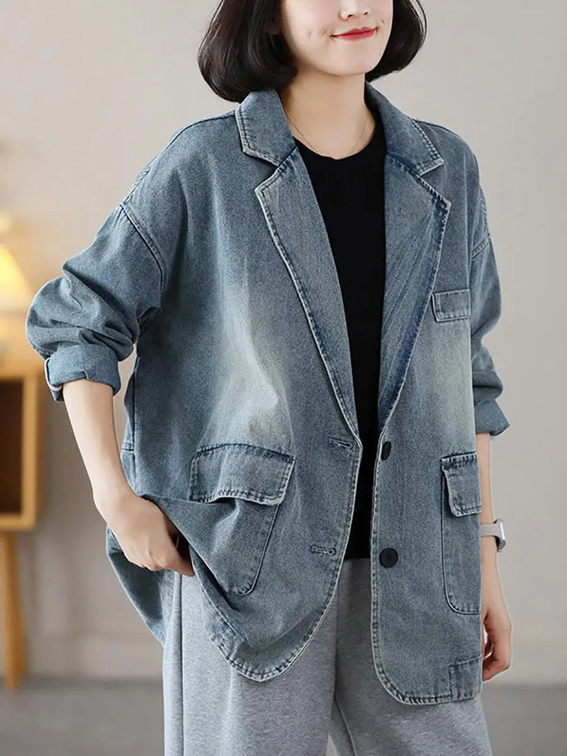 Washed Denim Spliced Coat