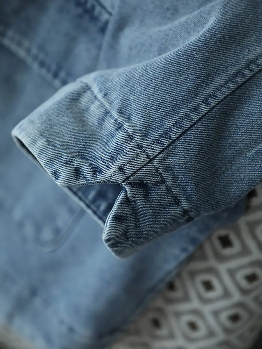 Washed Denim Spliced Coat