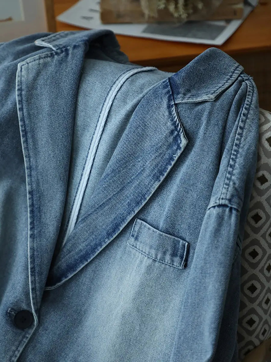 Washed Denim Spliced Coat