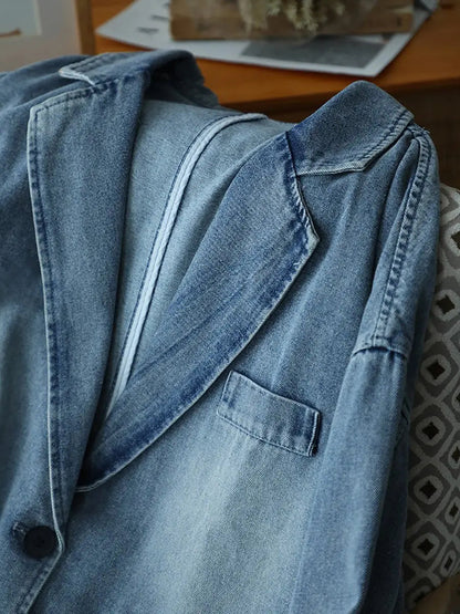 Washed Denim Spliced Coat