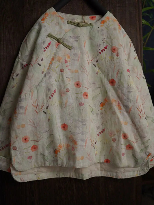 Print Ramie Padded Coat