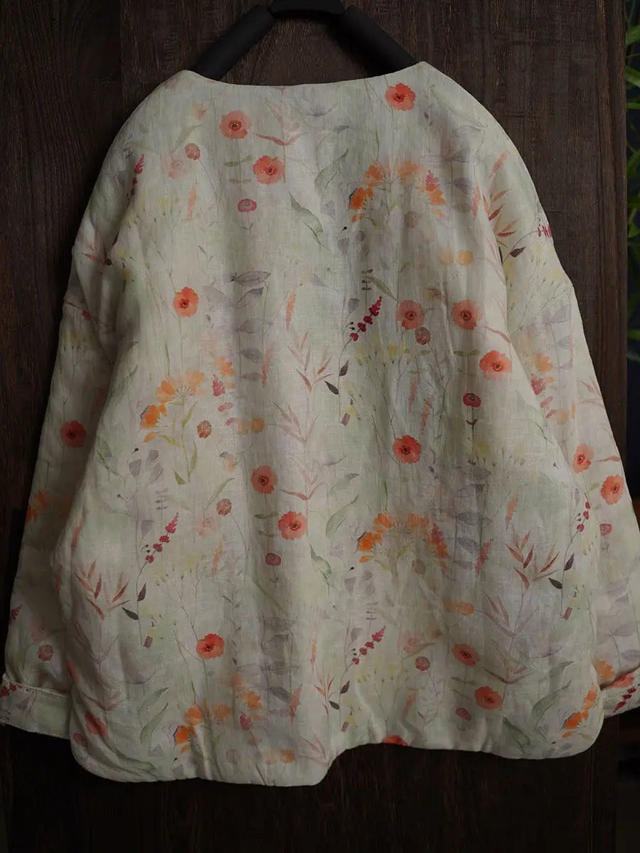 Print Ramie Padded Coat