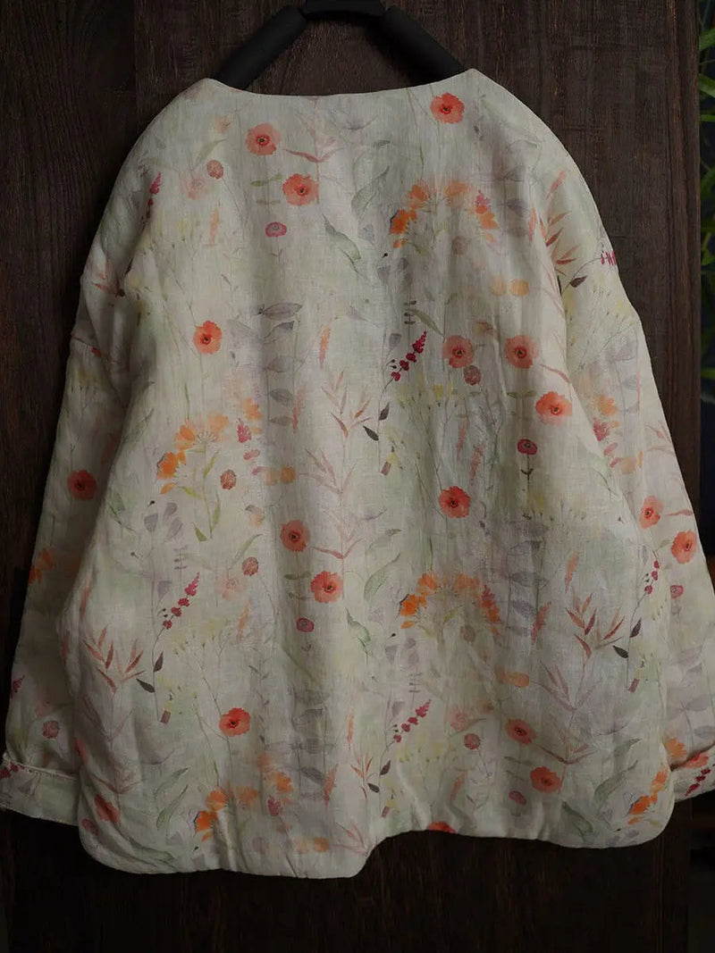 Print Ramie Padded Coat