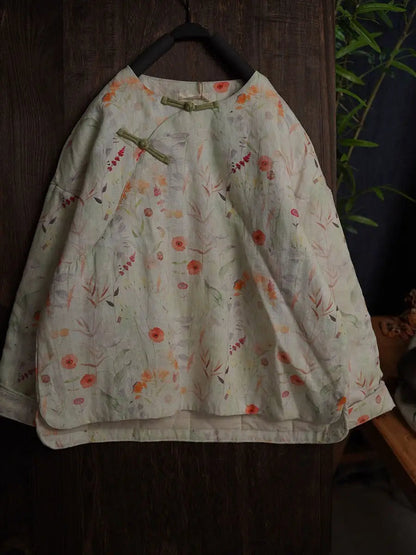 Print Ramie Padded Coat