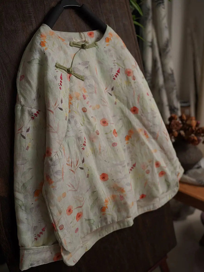 Print Ramie Padded Coat