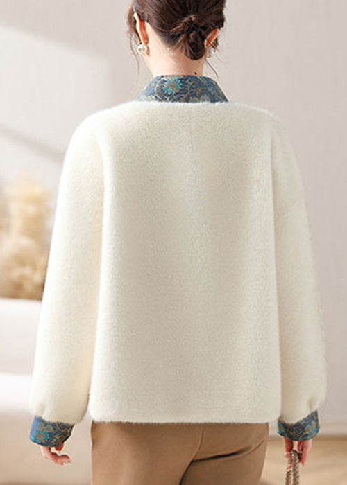 White Asymmetrical Button Mink Velvet Coat Winter Rc017