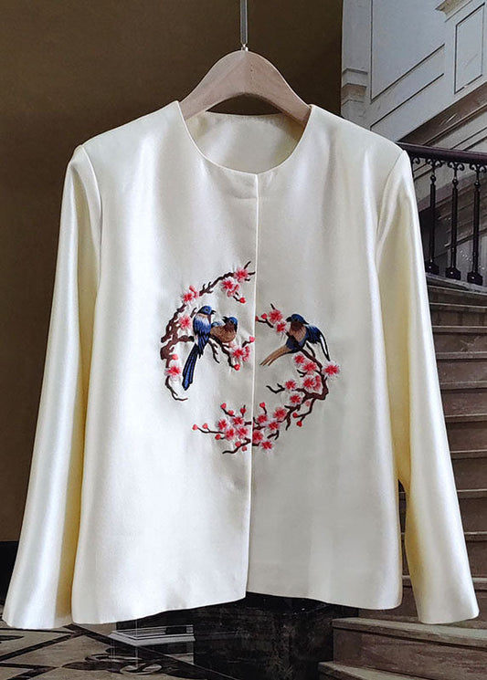 White Embroideried Patchwork Silk Outwear Long Sleeve Ly1064