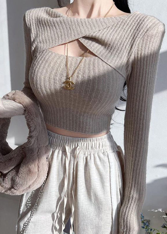 White Hollow Out Cotton Knit Short Sweater Summer Yt012