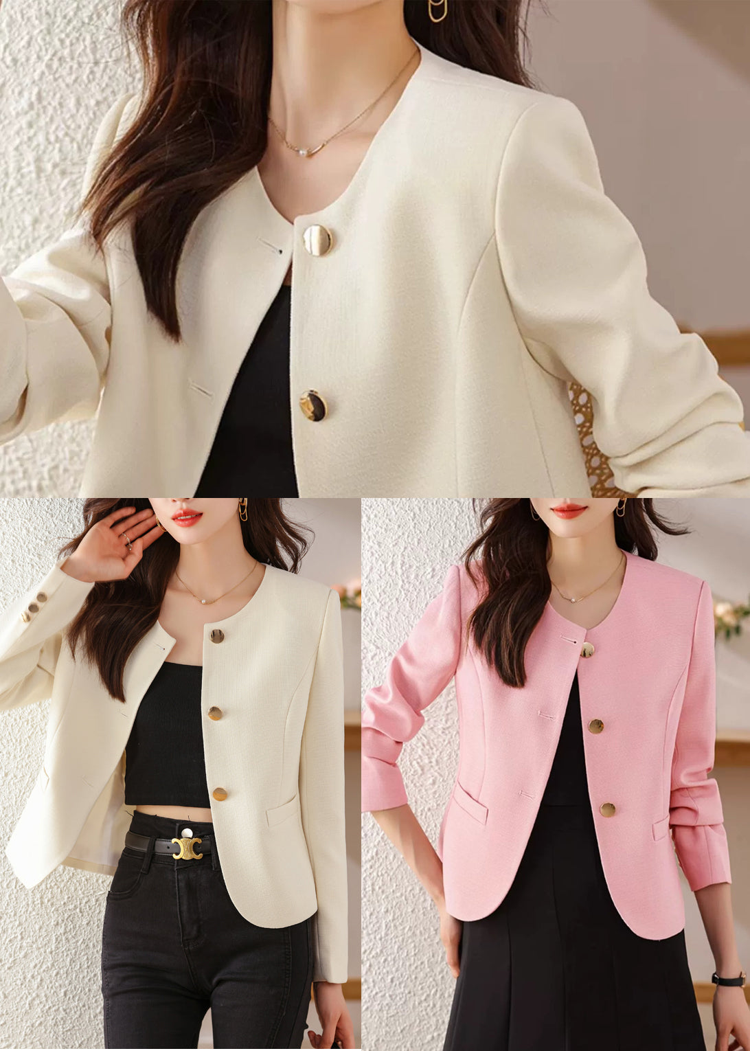 Pink Cotton Short Coats Metal Buttons Spring Yj029