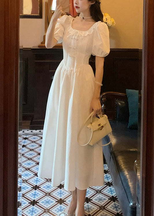 White Ruffled Cotton Long Dress Summer Xx018