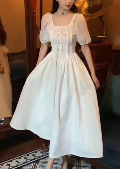 White Ruffled Cotton Long Dress Summer Xx018