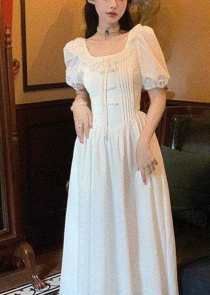 White Ruffled Cotton Long Dress Summer Xx018