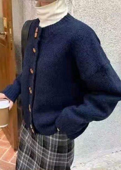 Wine Red Button Patchwork Cozy Knit Coat Long Sleeve Tu048