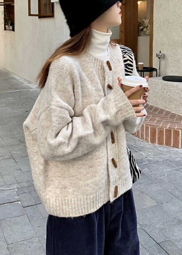 Wine Red Button Patchwork Cozy Knit Coat Long Sleeve Tu048