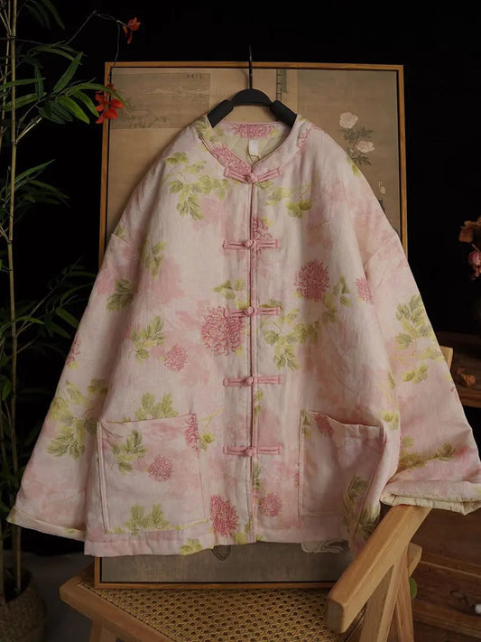 Flower Pink Linen Coat