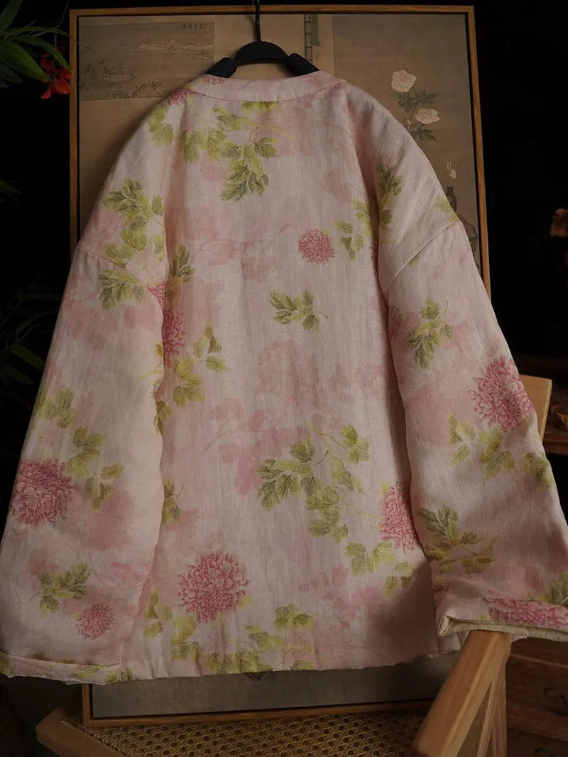 Flower Pink Linen Coat