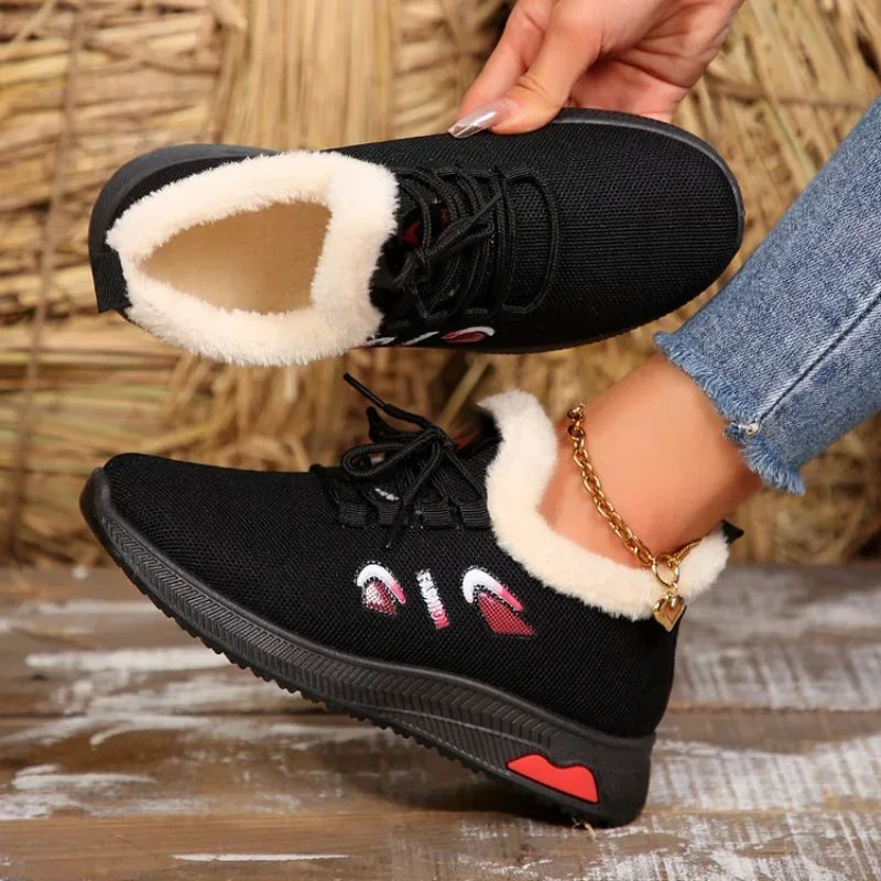 Winter Boots New Warm Thicken Snow Boots Lace Up Ankle Boots Non Slip Plush Fur Shoes Keep Warm Ankle Botas