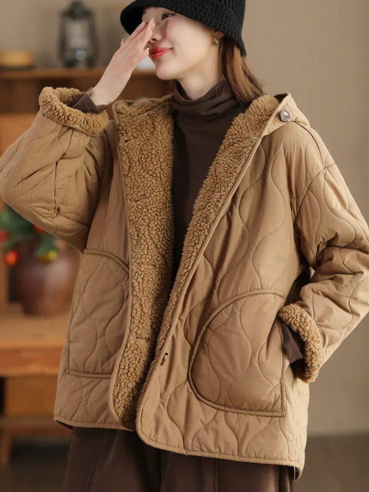Fleece-lined Cotton Hooded Coat