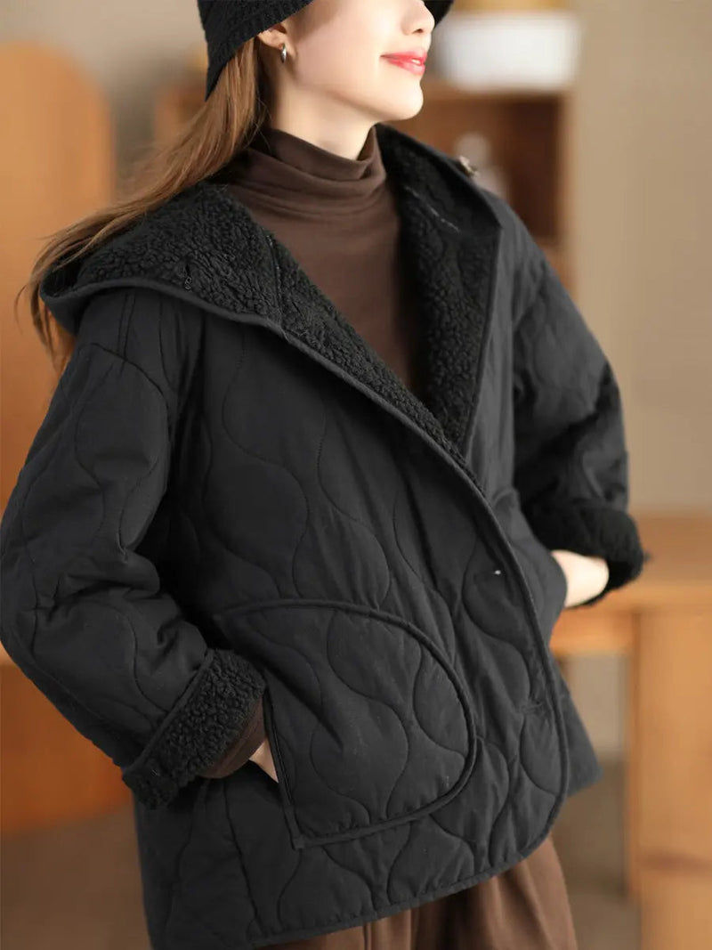 Fleece-lined Cotton Hooded Coat