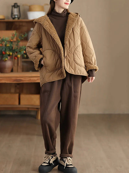 Fleece-lined Cotton Hooded Coat