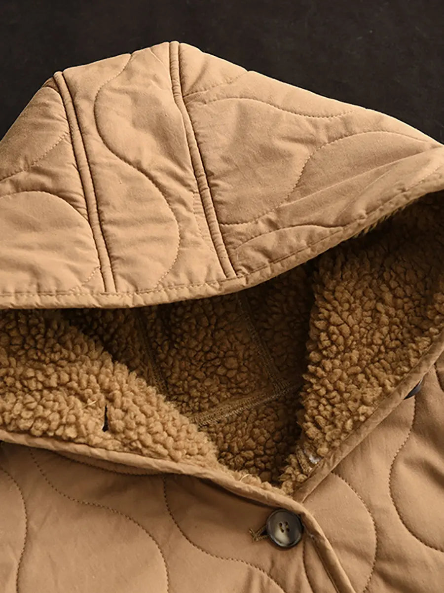 Fleece-lined Cotton Hooded Coat