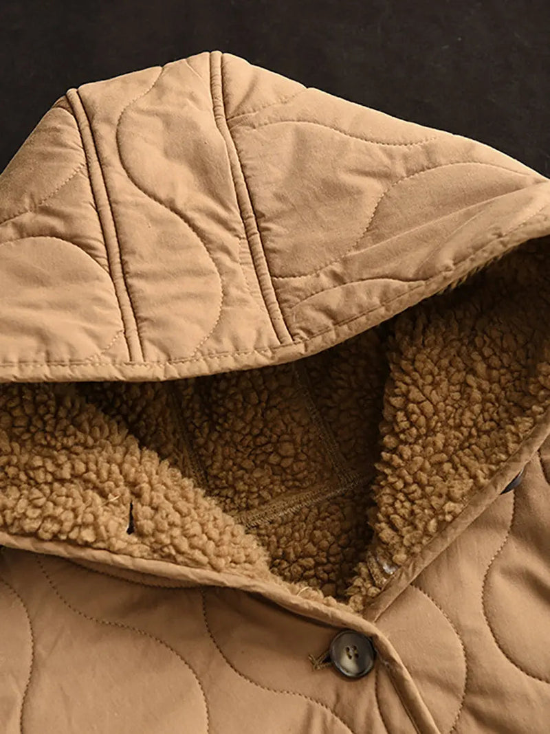 Fleece-lined Cotton Hooded Coat