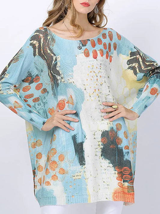 Print Pullover Knitted Long Sweater