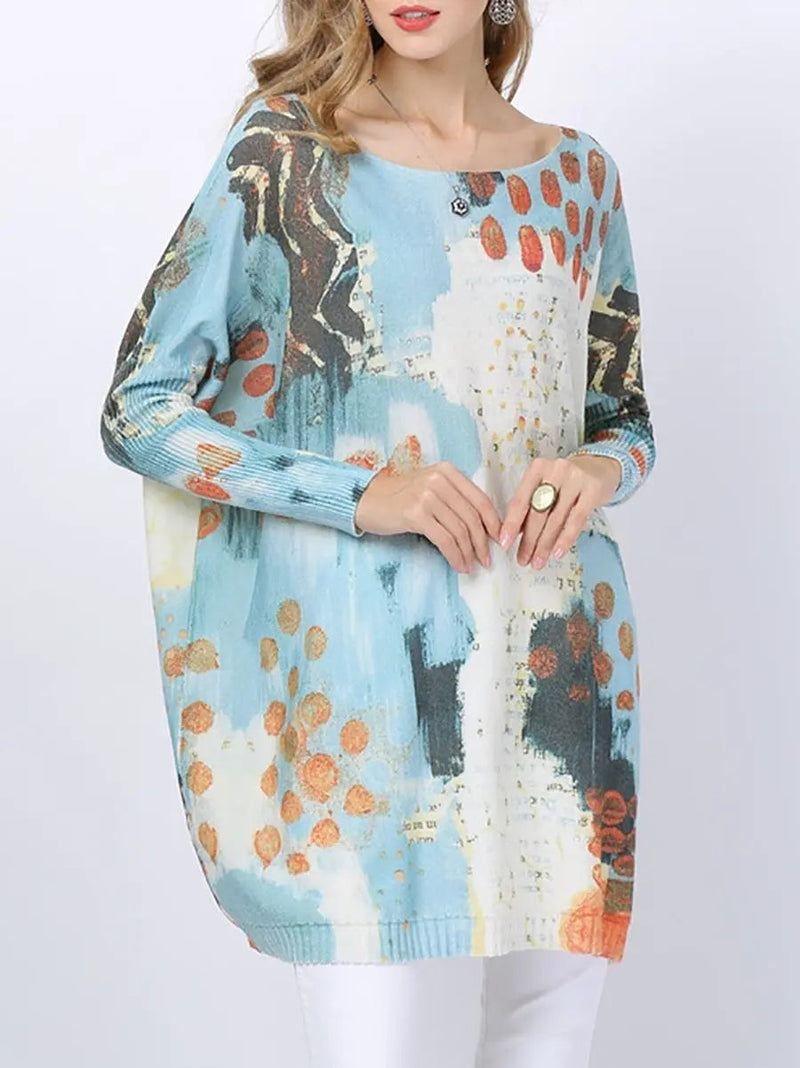 Print Pullover Knitted Long Sweater