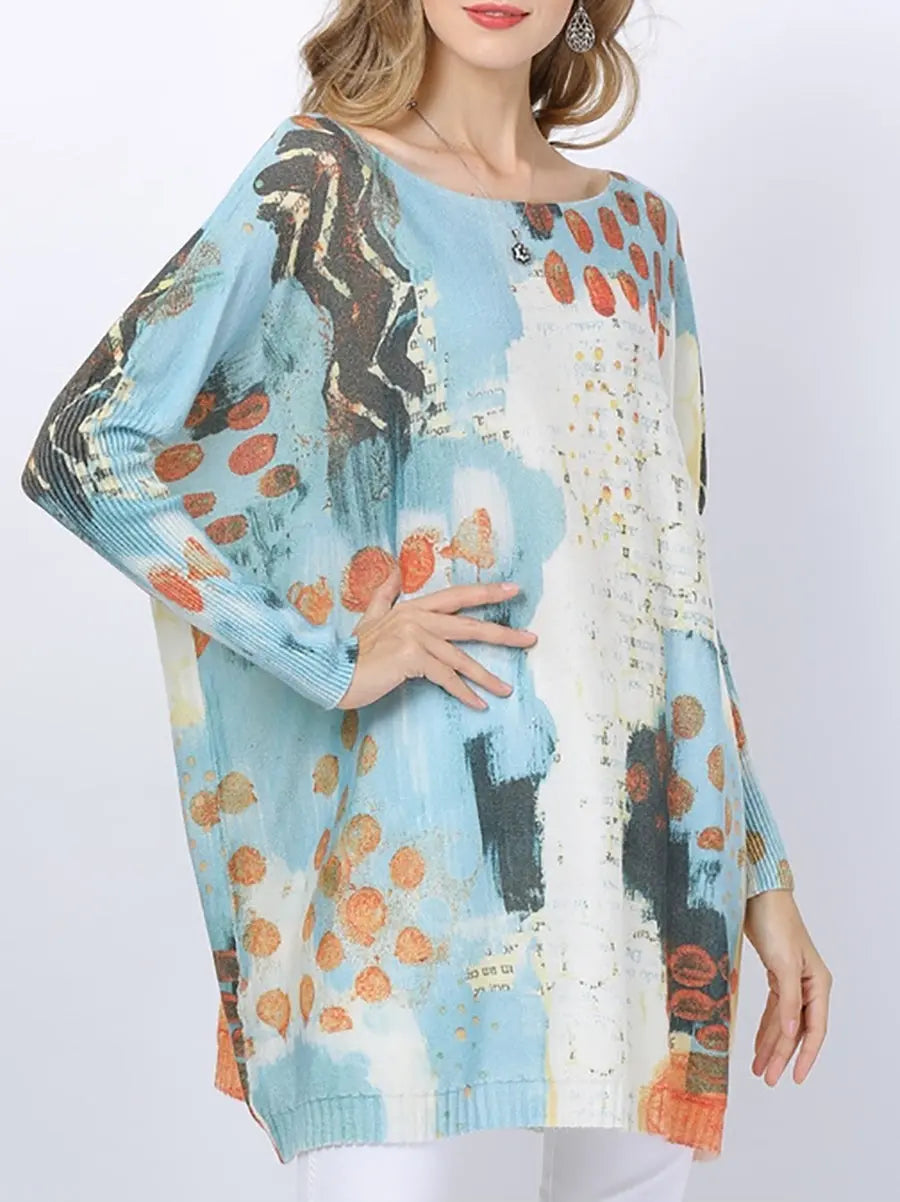 Print Pullover Knitted Long Sweater
