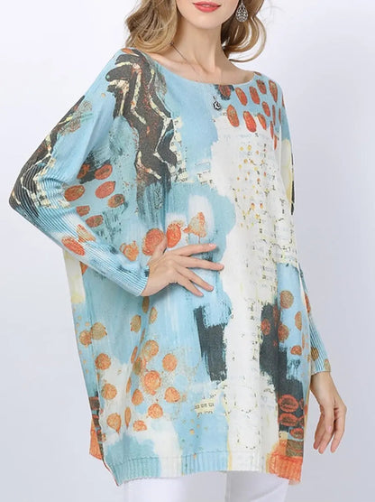 Print Pullover Knitted Long Sweater