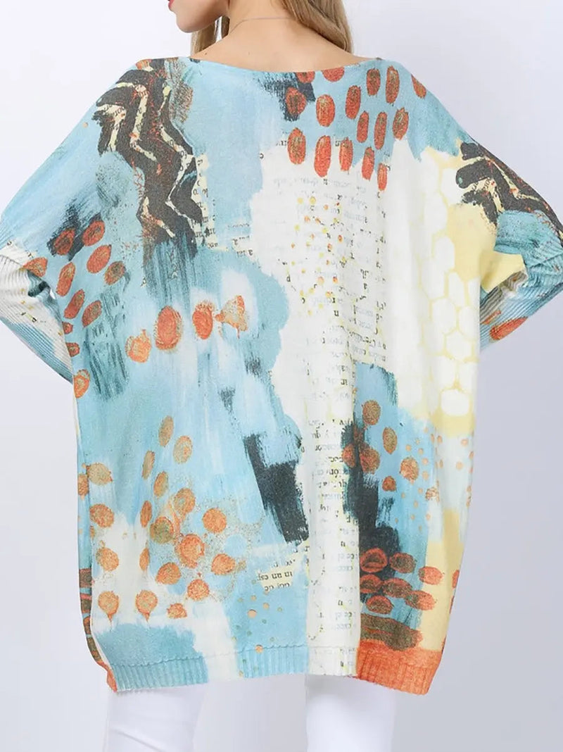 Print Pullover Knitted Long Sweater