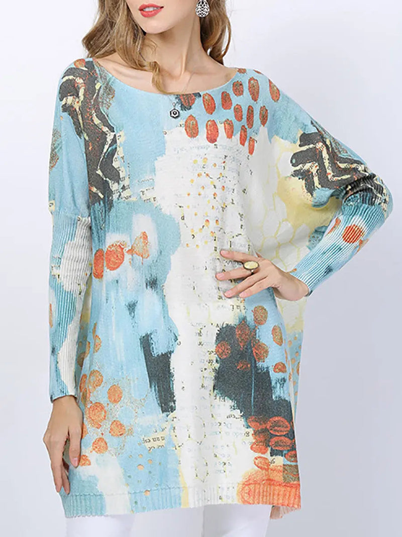 Print Pullover Knitted Long Sweater