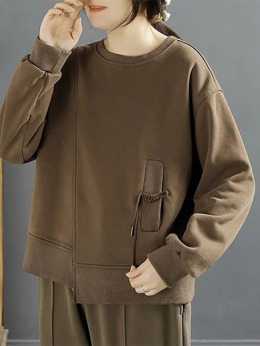 Cotton Irregular Spliced Fleece-lined Sweatshirt