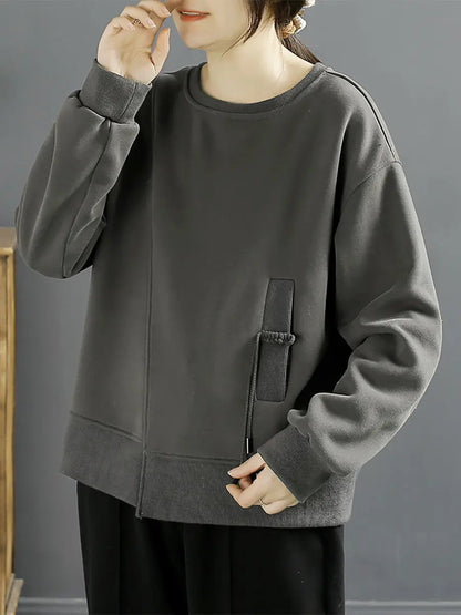 Cotton Irregular Spliced Fleece-lined Sweatshirt
