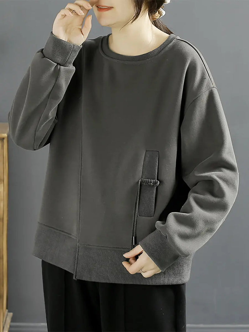 Cotton Irregular Spliced Fleece-lined Sweatshirt