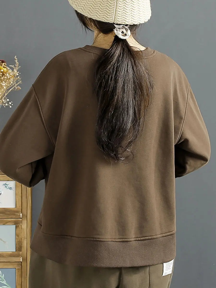 Cotton Irregular Spliced Fleece-lined Sweatshirt