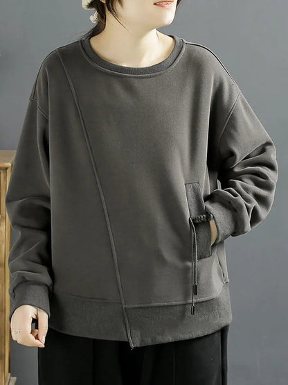 Cotton Irregular Spliced Fleece-lined Sweatshirt