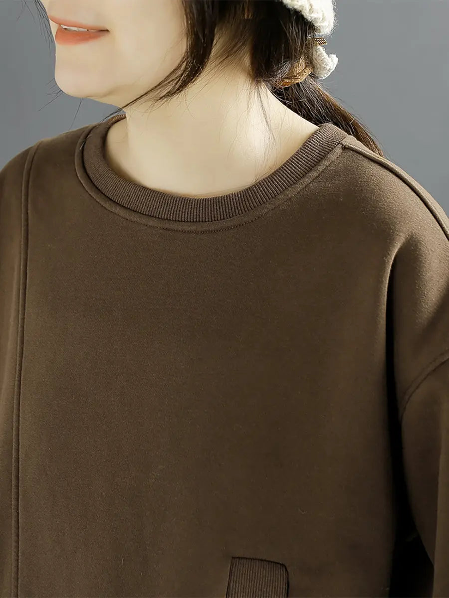 Cotton Irregular Spliced Fleece-lined Sweatshirt