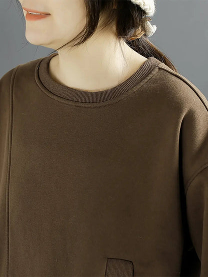 Cotton Irregular Spliced Fleece-lined Sweatshirt