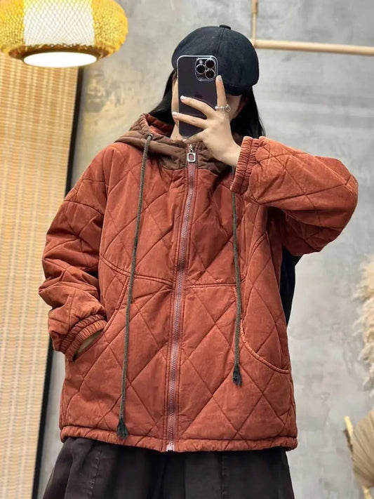 Colorblock Cotton Hooded Coat