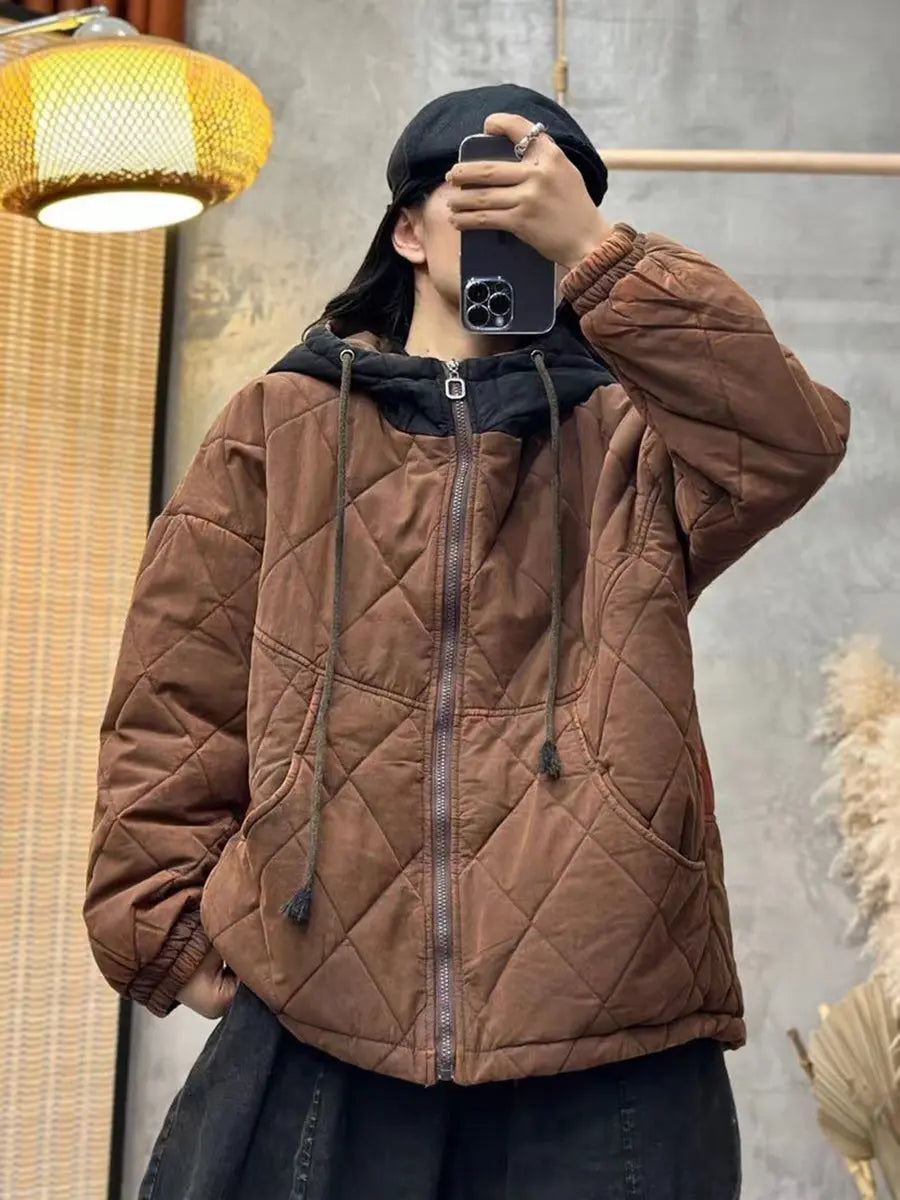 Colorblock Cotton Hooded Coat