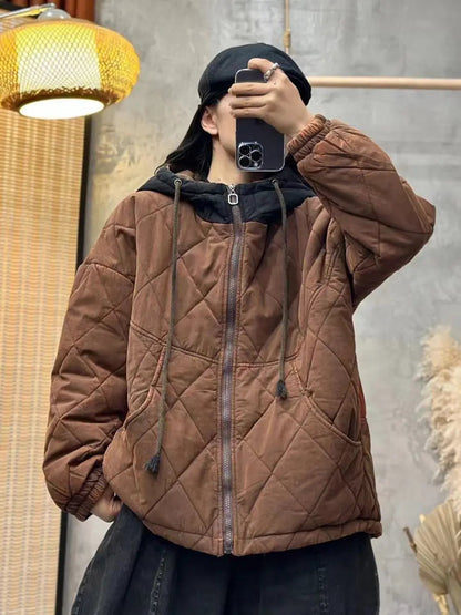 Colorblock Cotton Hooded Coat