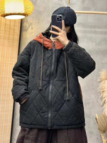 Colorblock Cotton Hooded Coat