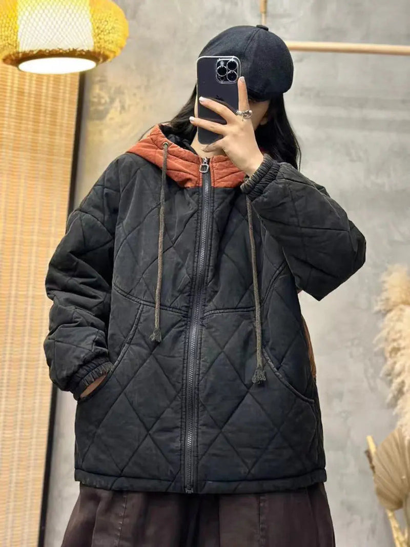 Colorblock Cotton Hooded Coat