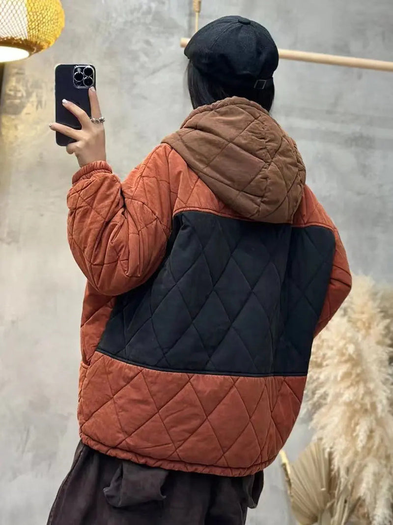 Colorblock Cotton Hooded Coat