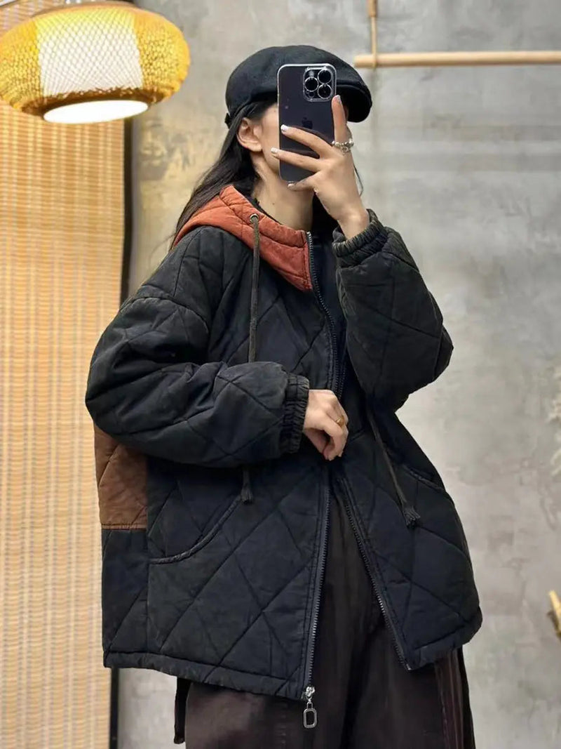 Colorblock Cotton Hooded Coat