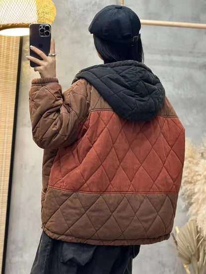 Colorblock Cotton Hooded Coat