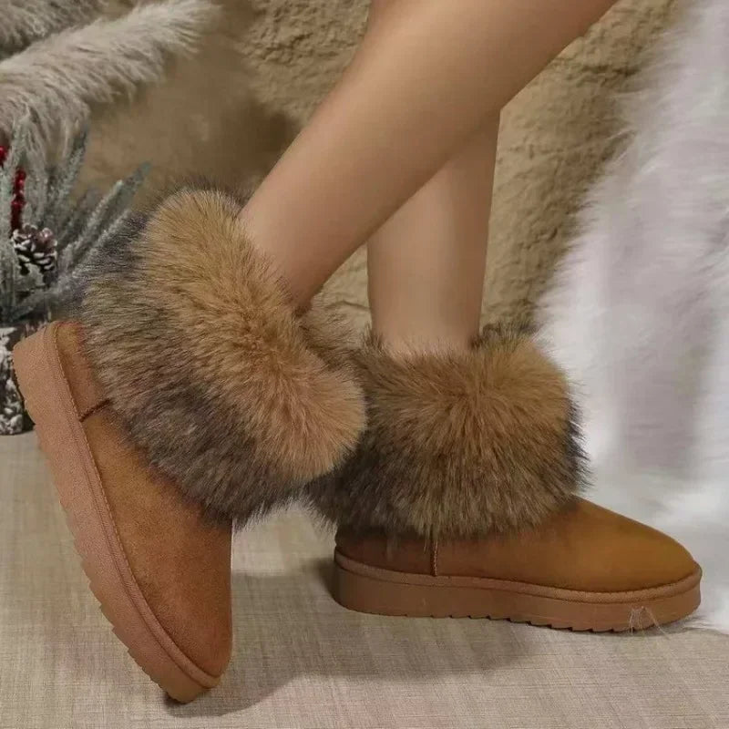 Winter Snow Fur Boots Winter Warm Ankle Boots for Snow Shoes Style Round-toe Slip on Winter Boots Size 36-42